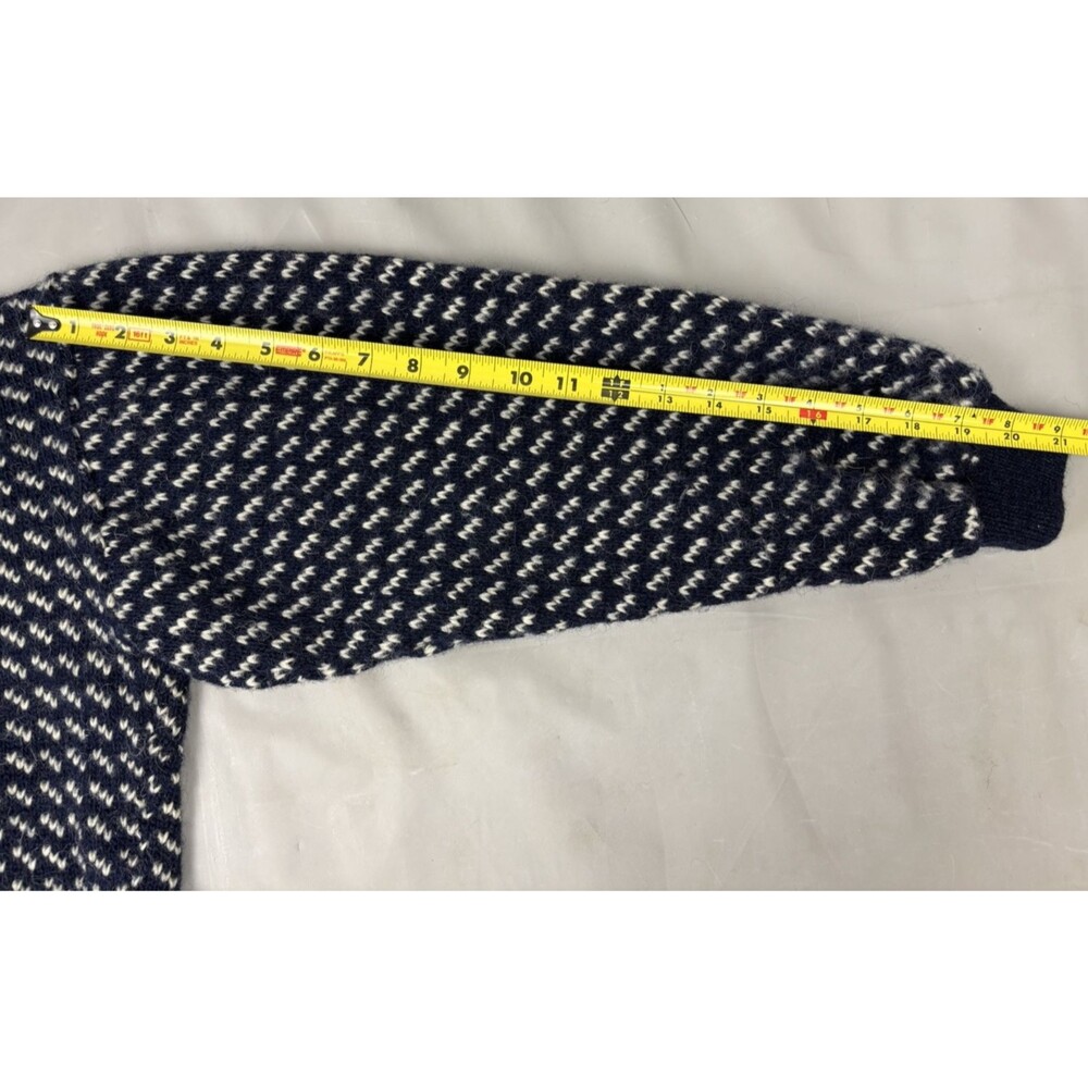 Vintage LL Bean Norwegian Birdseye Fair Isle Fisherman Wool Sweater Size L Blue - Picture 11 of 13